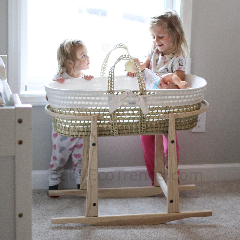 Wendy Anne Cotton Moses Basket Set with Rocking Stand and girls.BET800.jpeg